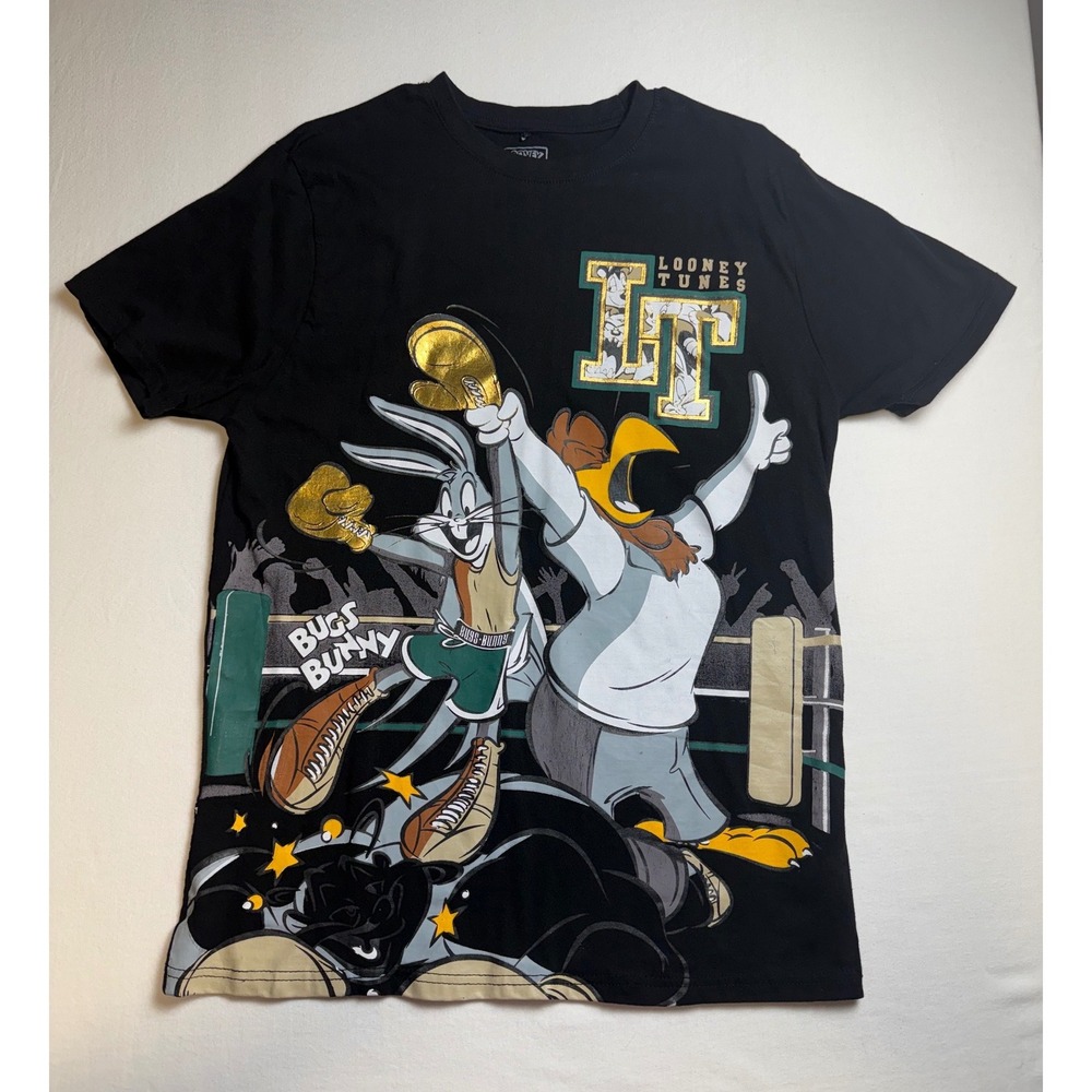 Looney Tunes Bugs Bunny Foghorn Leghorn Boxing Graphic T-Shirt Black Large-2543